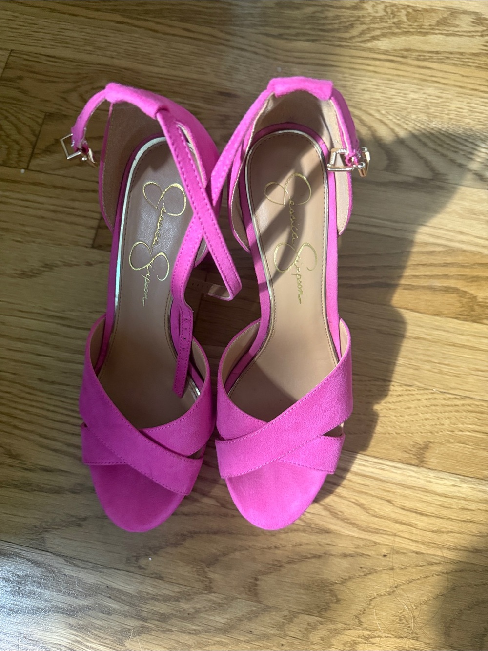 Jessica Simpson Hot Pink Suede Cross-Strap Heels
